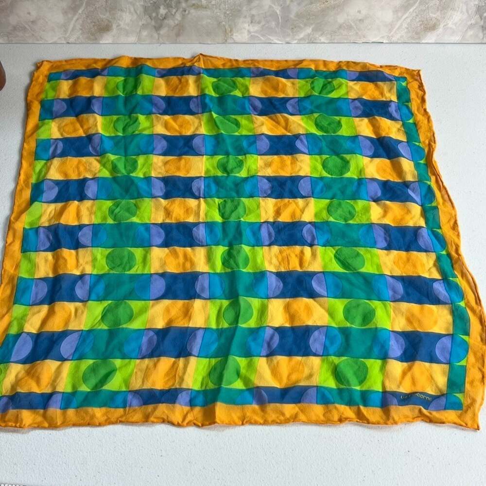 Liz Claiborne Square Scarf Multicolor Dot Check Pattern (18.5" x 19.5")